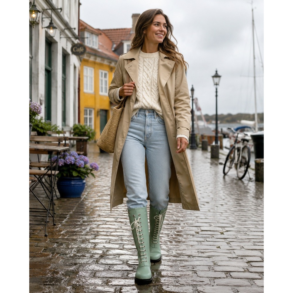 Ilse Jacobsen RUB1 Lace Up Rain Boots Seafoam Green EU 39 US 8.5-9 Waterproof